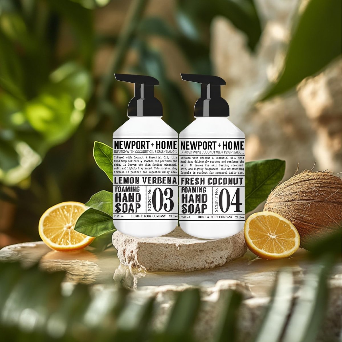 Newport Home Foaming Hand Soap 4-Pack – 20oz Bottles, Lemon Verbena & Fresh Coconut Scents by Home & Body Company Avelisse