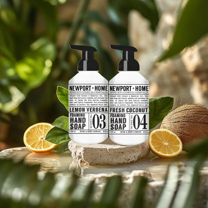 Newport Home Foaming Hand Soap 4-Pack – 20oz Bottles, Lemon Verbena & Fresh Coconut Scents by Home & Body Company Avelisse