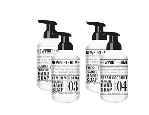 Newport Home Foaming Hand Soap 4-Pack – 20oz Bottles, Lemon Verbena & Fresh Coconut Scents by Home & Body Company Avelisse