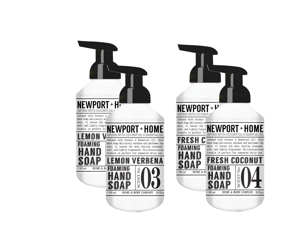 Newport Home Foaming Hand Soap 4-Pack – 20oz Bottles, Lemon Verbena & Fresh Coconut Scents by Home & Body Company Avelisse