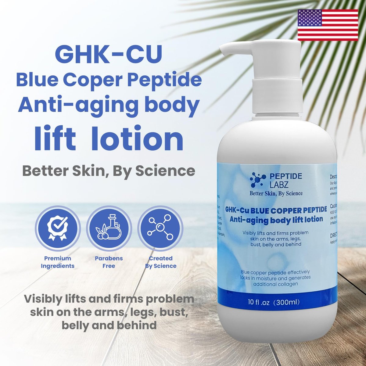 Copper Peptide & Hyaluronic Acid Body Lotion - Skin Revitalizing, Firming & Hydrating Formula - 10 Fl Oz Avelisse