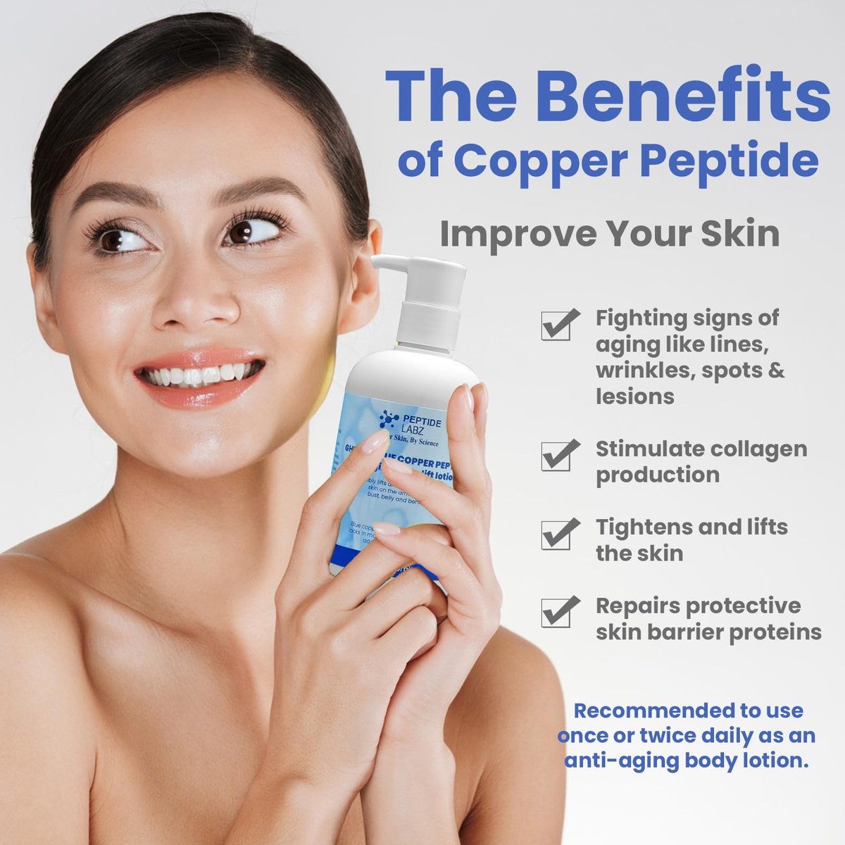 Copper Peptide & Hyaluronic Acid Body Lotion - Skin Revitalizing, Firming & Hydrating Formula - 10 Fl Oz Avelisse