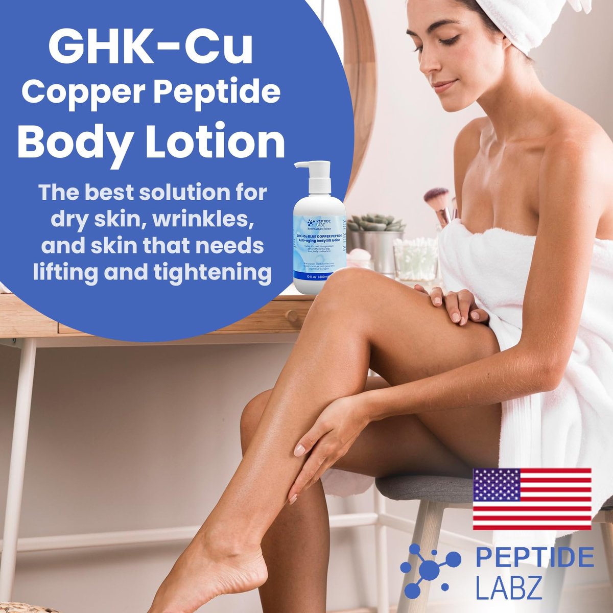 Copper Peptide & Hyaluronic Acid Body Lotion - Skin Revitalizing, Firming & Hydrating Formula - 10 Fl Oz Avelisse