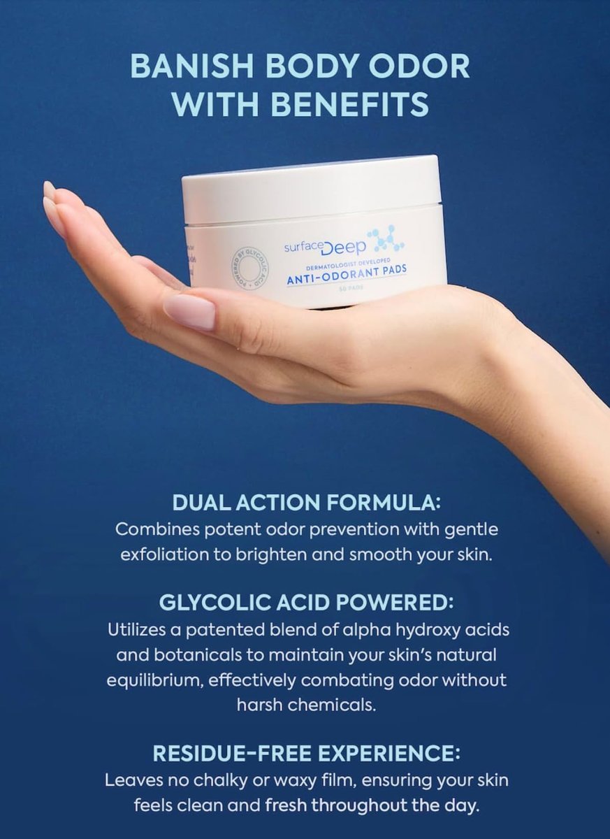 Surface Deep Anti-Odorant Pads – Aluminum-Free Deodorant & Glycolic Acid Exfoliation, 50 Pads Avelisse