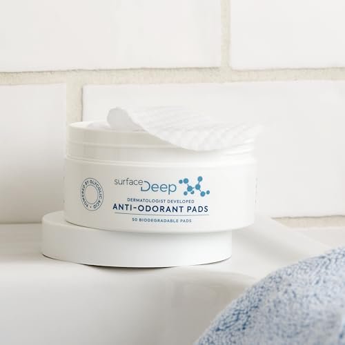 Surface Deep Anti-Odorant Pads – Aluminum-Free Deodorant & Glycolic Acid Exfoliation, 50 Pads Avelisse