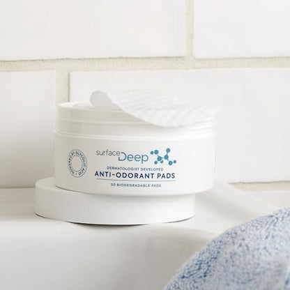 Surface Deep Anti-Odorant Pads – Aluminum-Free Deodorant & Glycolic Acid Exfoliation, 50 Pads Avelisse