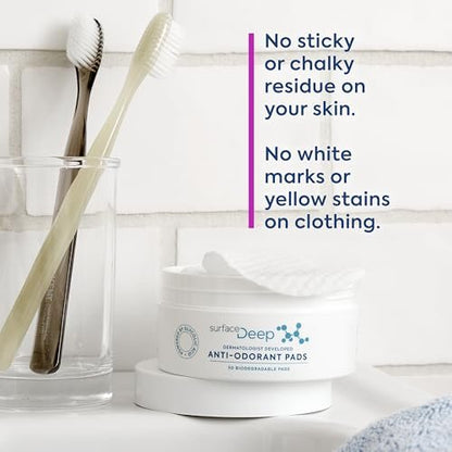 Surface Deep Anti-Odorant Pads – Aluminum-Free Deodorant & Glycolic Acid Exfoliation, 50 Pads Avelisse