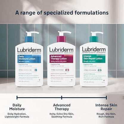 Lubriderm Daily Moisture Lotion + Pro-Ceramide with Shea Butter & Glycerin, Hydrating Face, Hand & Body Lotion for Dry Skin, Lightly Scented & Non-Greasy, 32 fl. oz