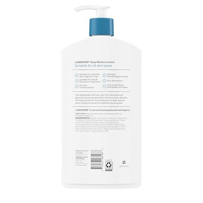 Lubriderm Daily Moisture Lotion + Pro-Ceramide with Shea Butter & Glycerin, Hydrating Face, Hand & Body Lotion for Dry Skin, Lightly Scented & Non-Greasy, 32 fl. oz