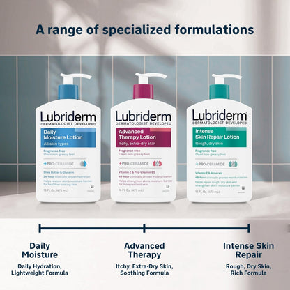 Lubriderm Daily Moisture Lotion + Pro-Ceramide with Shea Butter & Glycerin, Hydrating Face, Hand & Body Lotion for Dry Skin, Lightly Scented & Non-Greasy, 32 fl. oz