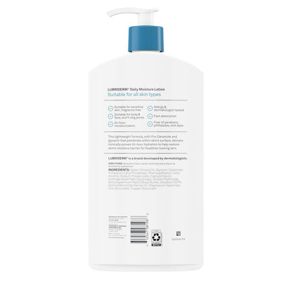 Lubriderm Daily Moisture Lotion + Pro-Ceramide with Shea Butter & Glycerin, Hydrating Face, Hand & Body Lotion for Dry Skin, Lightly Scented & Non-Greasy, 32 fl. oz