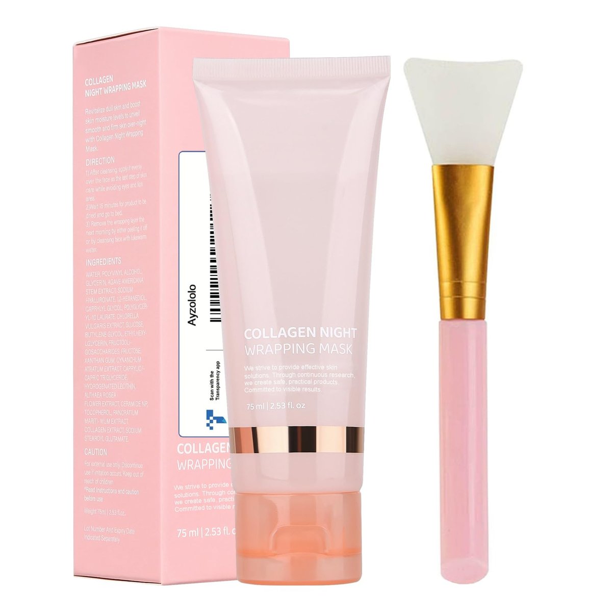 Ayzololo Collagen Night Wrapping Mask – Overnight Hydration & Elasticity with Peel-Off Finish, 2.53 fl oz (Brush Included) - görsel 1