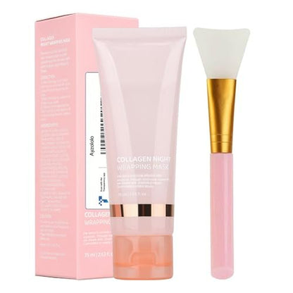 Ayzololo Collagen Night Wrapping Mask – Overnight Hydration & Elasticity with Peel-Off Finish, 2.53 fl oz (Brush Included)