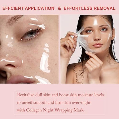 Ayzololo Collagen Night Wrapping Mask – Overnight Hydration & Elasticity with Peel-Off Finish, 2.53 fl oz (Brush Included)