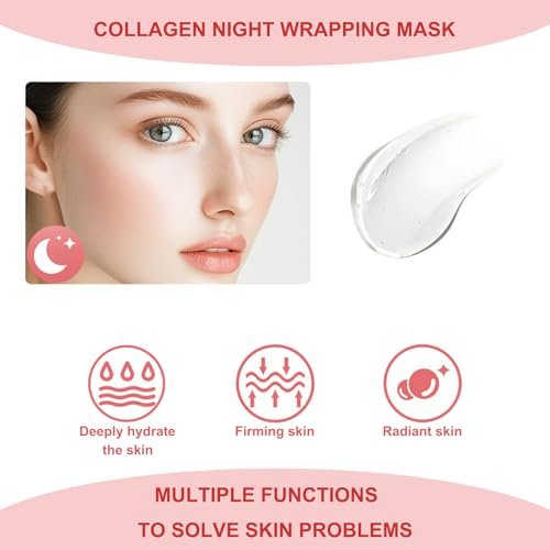 Ayzololo Collagen Night Wrapping Mask – Overnight Hydration & Elasticity with Peel-Off Finish, 2.53 fl oz (Brush Included) - görsel 4