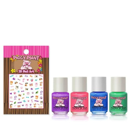 Piggy Paint 100% Non-Toxic Girls Nail Polish - PURRfect Paws Pet (4 Polish + Nail Art Gift Set) Avelisse