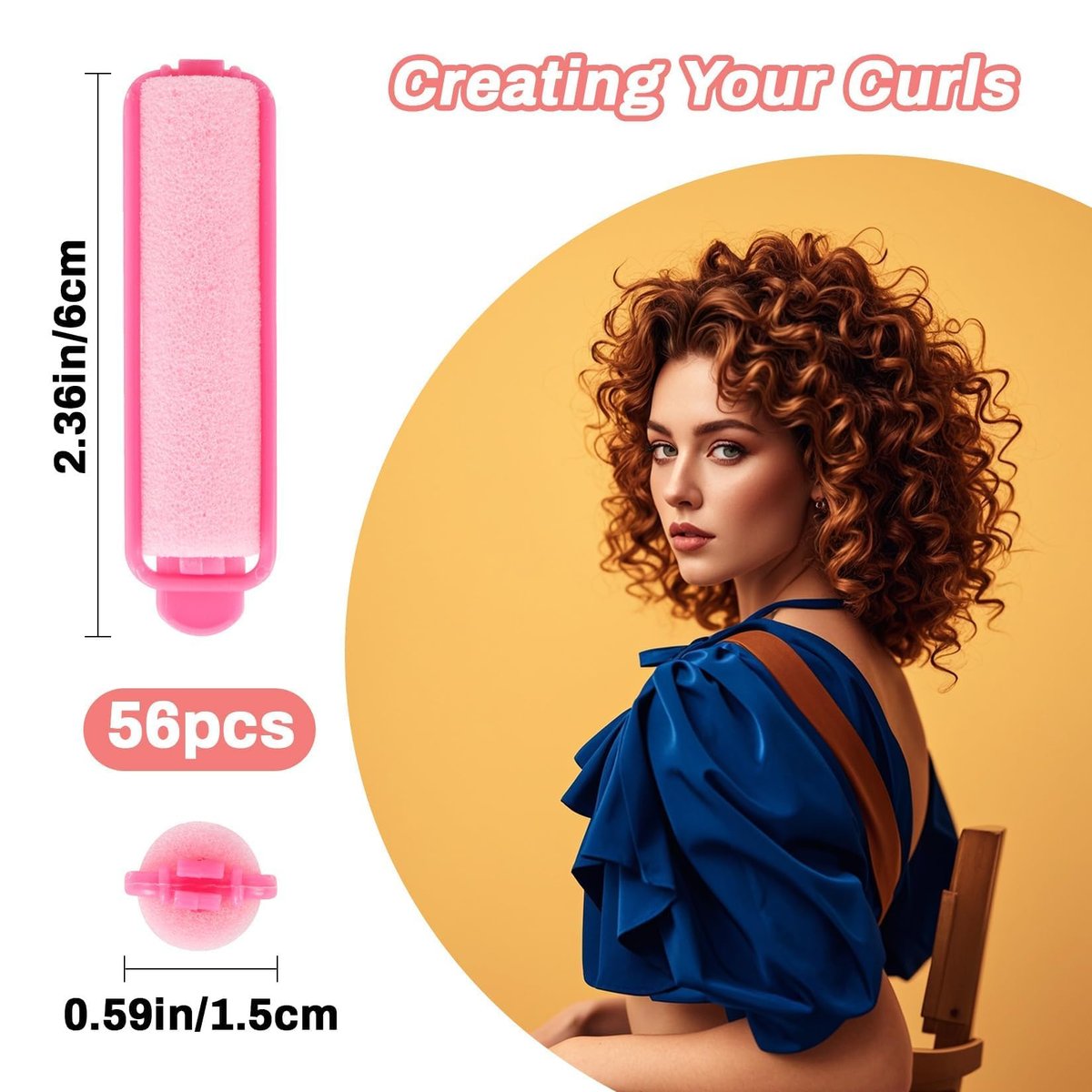 MAQIHAN 56PCS Foam Hair Rollers - 0.59 Inch Small Sponge Rollers for Heatless Curls, Soft Sleeping Rollers for Short & Long Hair, Tight Curl Overnight Hair Curlers (Pink) - görsel 3