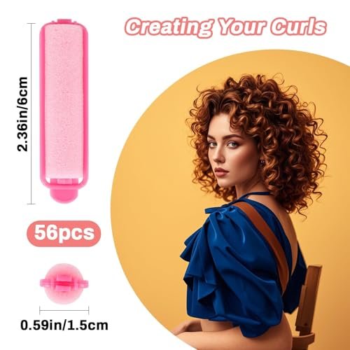 MAQIHAN 56PCS Foam Hair Rollers - 0.59 Inch Small Sponge Rollers for Heatless Curls, Soft Sleeping Rollers for Short & Long Hair, Tight Curl Overnight Hair Curlers (Pink) - görsel 4