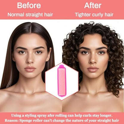MAQIHAN 56PCS Foam Hair Rollers - 0.59 Inch Small Sponge Rollers for Heatless Curls, Soft Sleeping Rollers for Short & Long Hair, Tight Curl Overnight Hair Curlers (Pink)