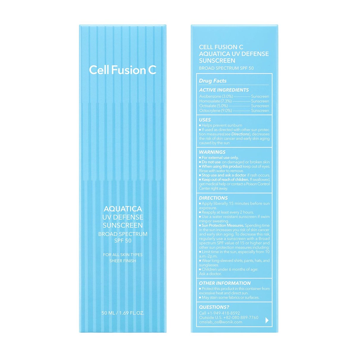 Cell Fusion C Aquatica UV Defense Face Sunscreen SPF 50 - Hydrating SPF Moisturizer with PDRN, No White Cast, 50ml Avelisse