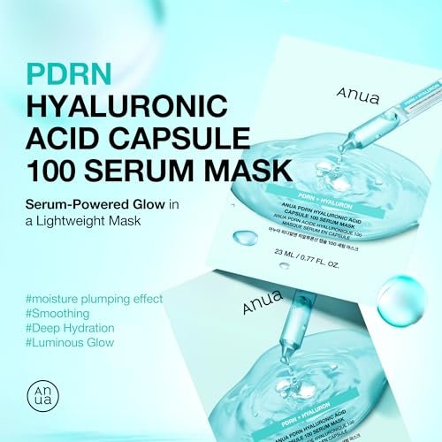 Anua PDRN Hyaluronic Acid Capsule 100 Serum Mask – Hydrating Face Mask for Glass Skin, Dewy Glow & Firm Looking Skin | Salmon DNA PDRN & Collagen | Korean Skin Care (10 Pack) Avelisse