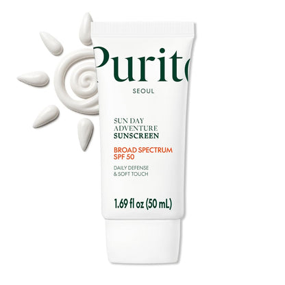 PURITO Korean Sunscreen SPF 50 – Lightest Texture, No White Cast, Oil-Free & Vegan Daily Sun Protection for All Skin Types, 50mL
