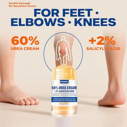 Urea Cream Stick 60% + 2% Salicylic Acid, 2-Pack Maximum Strength Foot Lotion for Cracked Heels, Dry Hands & Rough Knees, Callus Remover & Skin Softener