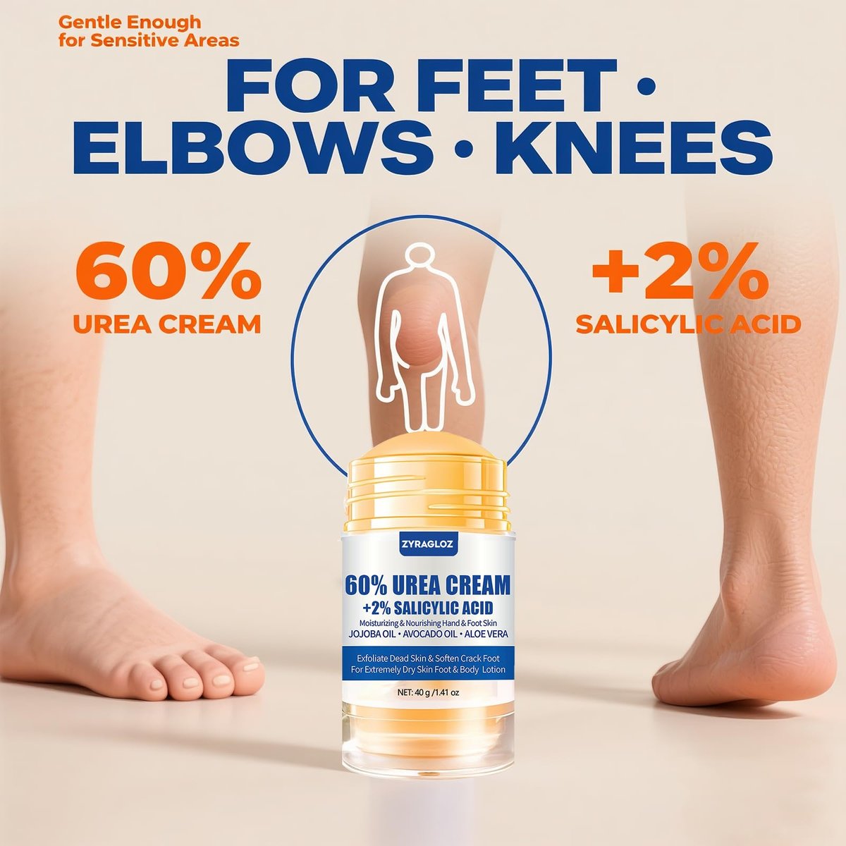 Urea Cream Stick 60% + 2% Salicylic Acid, 2-Pack Maximum Strength Foot Lotion for Cracked Heels, Dry Hands & Rough Knees, Callus Remover & Skin Softener - görsel 11
