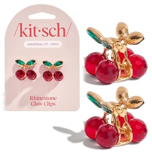 Kitsch Cherry Small Hair Clips for Women – Rhinestones Small Claw Clips | Electroplated Metal Springs and Anti-Rust Finish | Strong Hold for Updo and Cute Half Up Styles | Ideal Gifts for Women - 2pcs - görsel 2