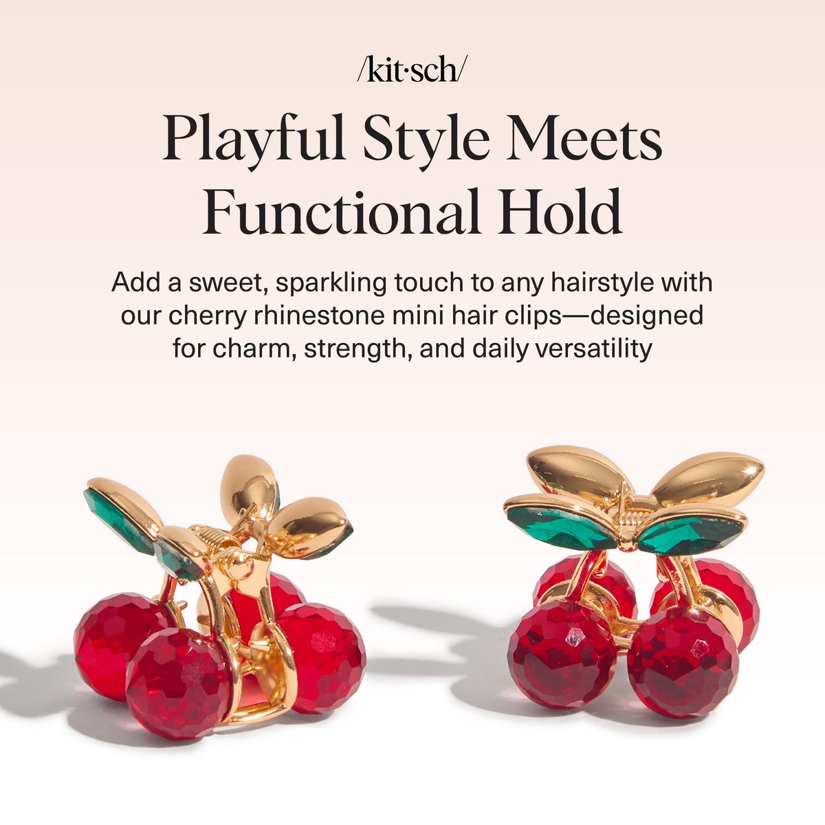 Kitsch Cherry Small Hair Clips for Women – Rhinestones Small Claw Clips | Electroplated Metal Springs and Anti-Rust Finish | Strong Hold for Updo and Cute Half Up Styles | Ideal Gifts for Women - 2pcs - görsel 3