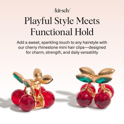 Kitsch Cherry Small Hair Clips for Women – Rhinestones Small Claw Clips | Electroplated Metal Springs and Anti-Rust Finish | Strong Hold for Updo and Cute Half Up Styles | Ideal Gifts for Women - 2pcs