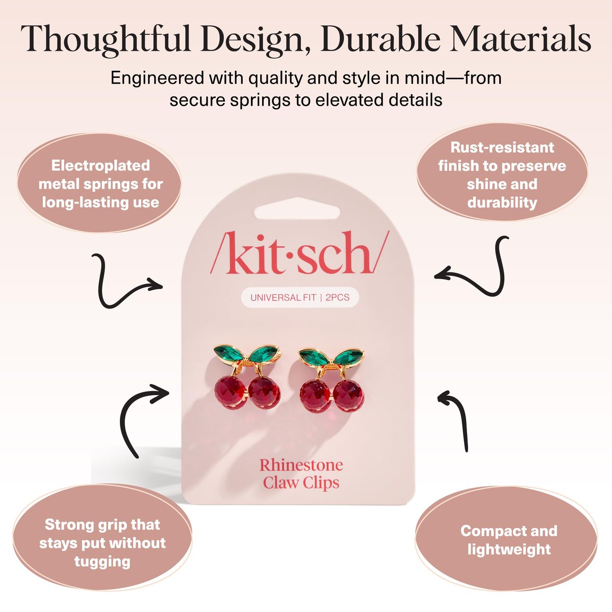 Kitsch Cherry Small Hair Clips for Women – Rhinestones Small Claw Clips | Electroplated Metal Springs and Anti-Rust Finish | Strong Hold for Updo and Cute Half Up Styles | Ideal Gifts for Women - 2pcs - görsel 7