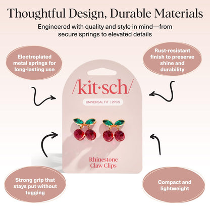 Kitsch Cherry Small Hair Clips for Women – Rhinestones Small Claw Clips | Electroplated Metal Springs and Anti-Rust Finish | Strong Hold for Updo and Cute Half Up Styles | Ideal Gifts for Women - 2pcs