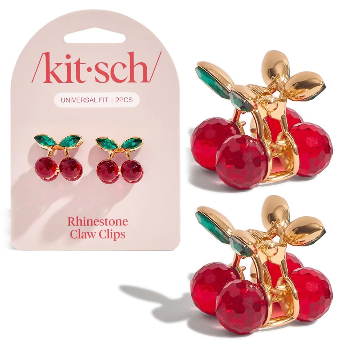 Kitsch Cherry Small Hair Clips for Women – Rhinestones Small Claw Clips | Electroplated Metal Springs and Anti-Rust Finish | Strong Hold for Updo and Cute Half Up Styles | Ideal Gifts for Women - 2pcs - görsel 1
