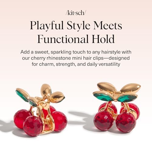 Kitsch Cherry Small Hair Clips for Women – Rhinestones Small Claw Clips | Electroplated Metal Springs and Anti-Rust Finish | Strong Hold for Updo and Cute Half Up Styles | Ideal Gifts for Women - 2pcs - görsel 4