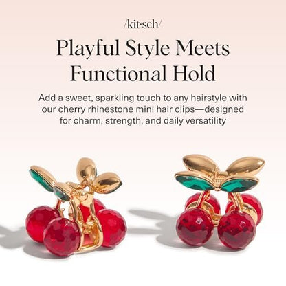 Kitsch Cherry Small Hair Clips for Women – Rhinestones Small Claw Clips | Electroplated Metal Springs and Anti-Rust Finish | Strong Hold for Updo and Cute Half Up Styles | Ideal Gifts for Women - 2pcs