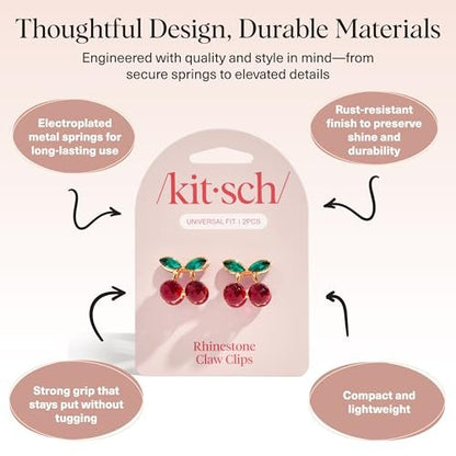 Kitsch Cherry Small Hair Clips for Women – Rhinestones Small Claw Clips | Electroplated Metal Springs and Anti-Rust Finish | Strong Hold for Updo and Cute Half Up Styles | Ideal Gifts for Women - 2pcs