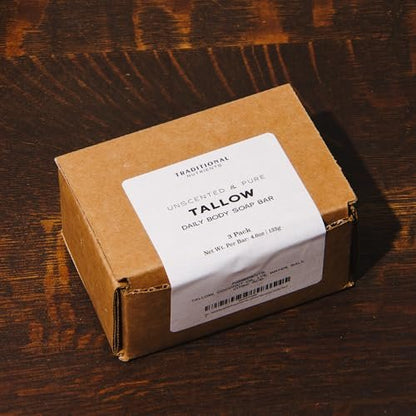 Unscented Beef Tallow Soap Bar - Grass Fed & Finished, Pure Suet Tallow, 4.6 oz (Pack of 3) by TRADITIONAL NUTRIENTS Avelisse