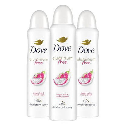 Dove Aluminum Free Deodorant Spray for Women, Dragon Fruit & Coconut Cream, 72 Hour Odor Protection, 4 oz (Pack of 3) Avelisse