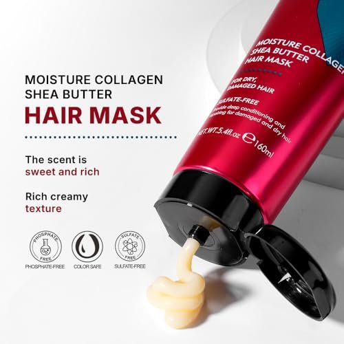 ECOLCHIPRO Collagen Shea Butter Hair Mask - Deep Repair Conditioning Treatment for Dry Damaged Hair, 5.4 fl oz Avelisse