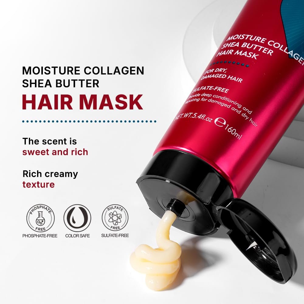 ECOLCHIPRO Collagen Shea Butter Hair Mask - Deep Repair Conditioning Treatment for Dry Damaged Hair, 5.4 fl oz Avelisse