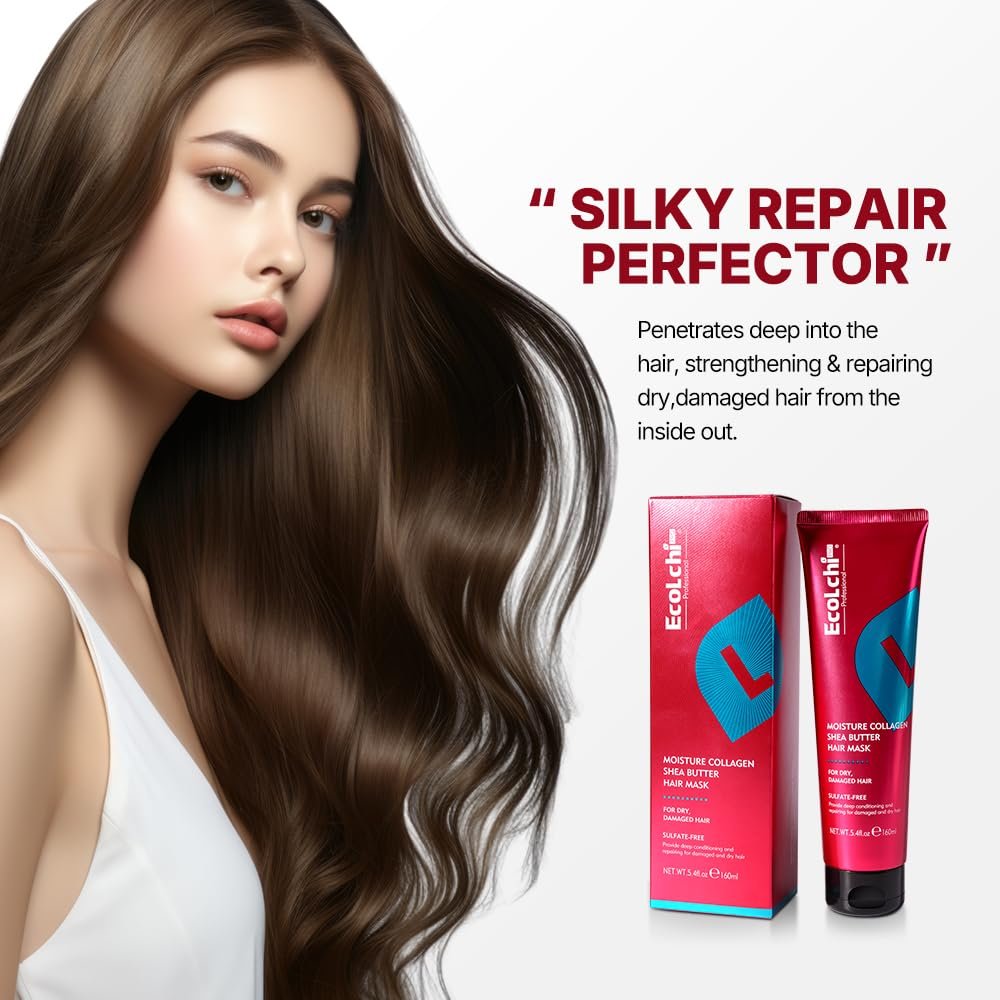 ECOLCHIPRO Collagen Shea Butter Hair Mask - Deep Repair Conditioning Treatment for Dry Damaged Hair, 5.4 fl oz Avelisse