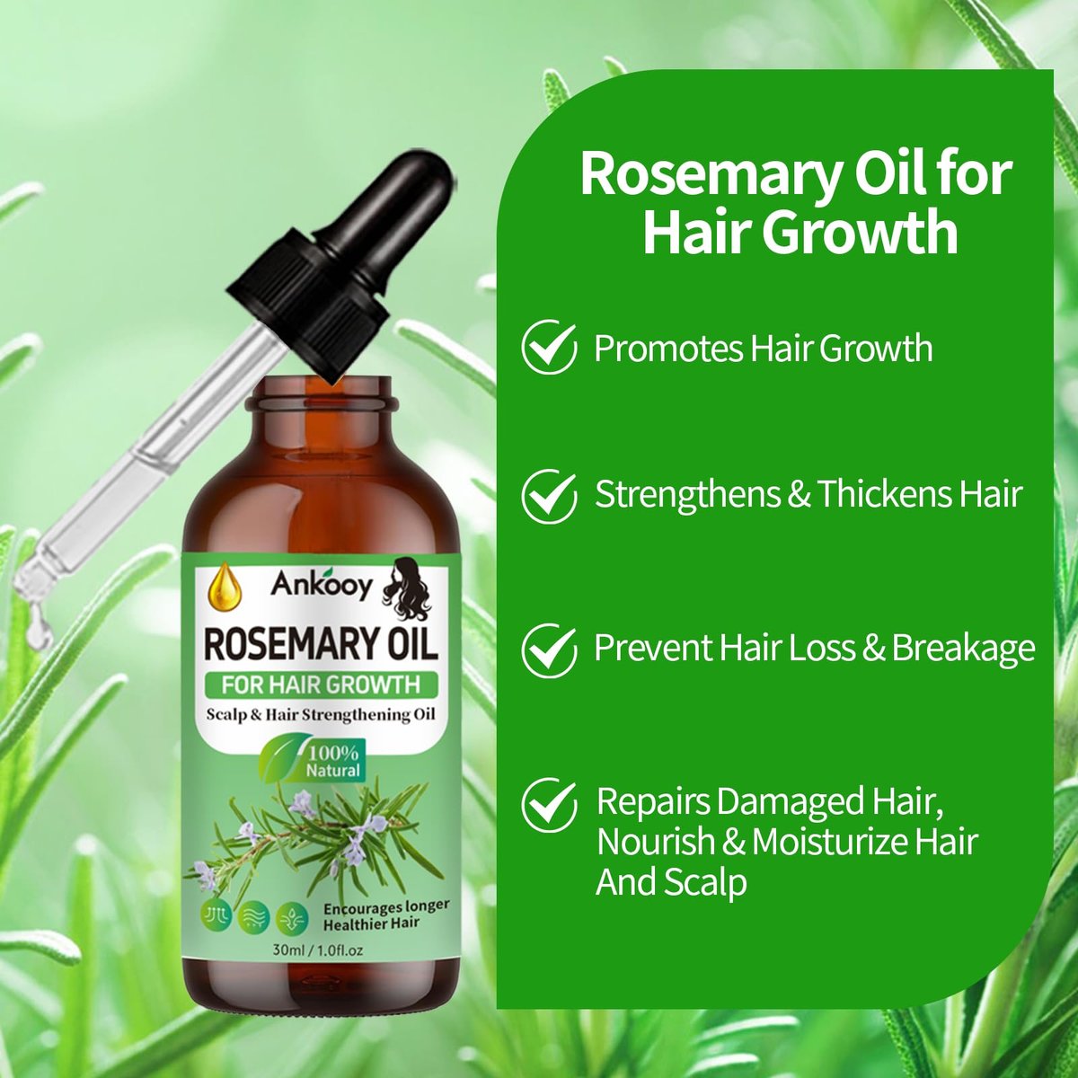 3 Pack Rosemary Oil for Hair Growth, Strengthening Oil for Dry Damaged Hair, Hair Loss Treatment & Thickens Hair, Scalp Care Promotes Hair Thickness for Men Women - görsel 3