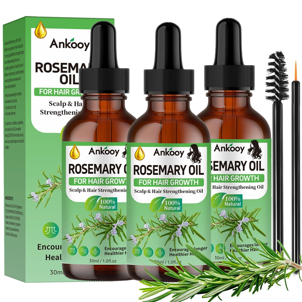 3 Pack Rosemary Oil for Hair Growth, Strengthening Oil for Dry Damaged Hair, Hair Loss Treatment & Thickens Hair, Scalp Care Promotes Hair Thickness for Men Women - görsel 1