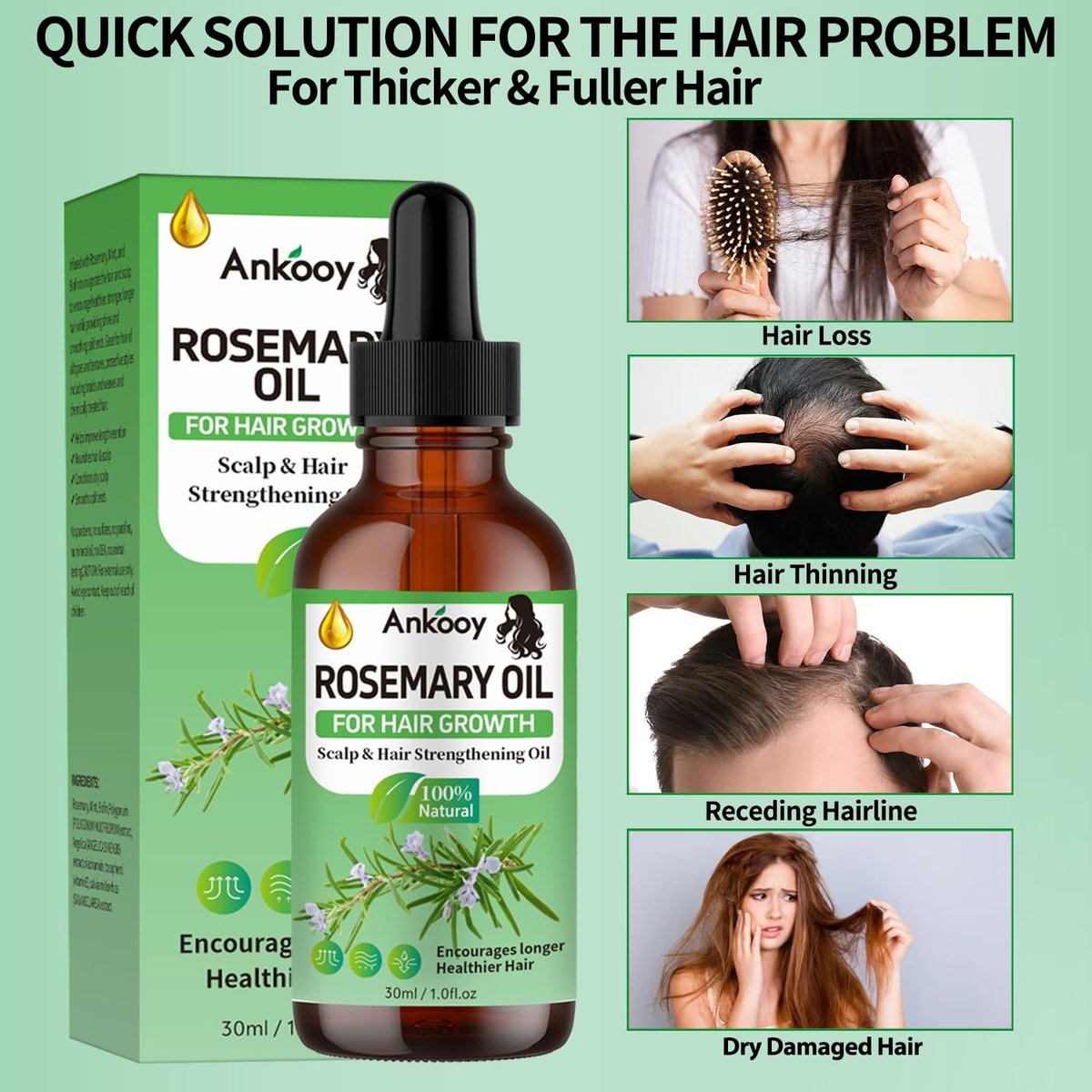 3 Pack Rosemary Oil for Hair Growth, Strengthening Oil for Dry Damaged Hair, Hair Loss Treatment & Thickens Hair, Scalp Care Promotes Hair Thickness for Men Women - görsel 13