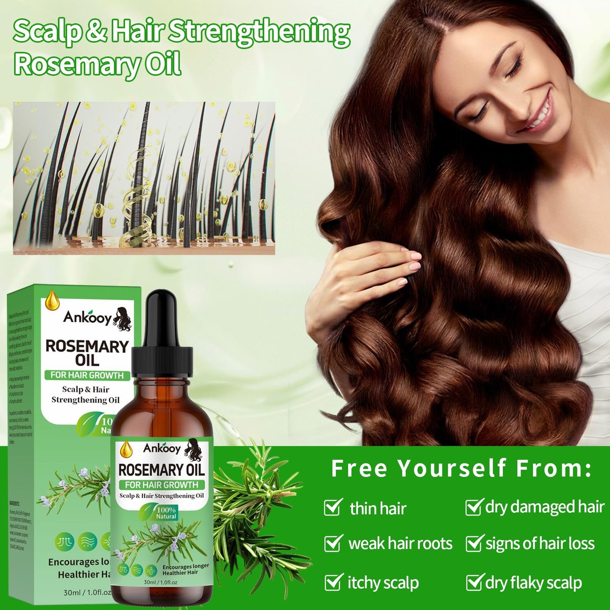 3 Pack Rosemary Oil for Hair Growth, Strengthening Oil for Dry Damaged Hair, Hair Loss Treatment & Thickens Hair, Scalp Care Promotes Hair Thickness for Men Women - görsel 9