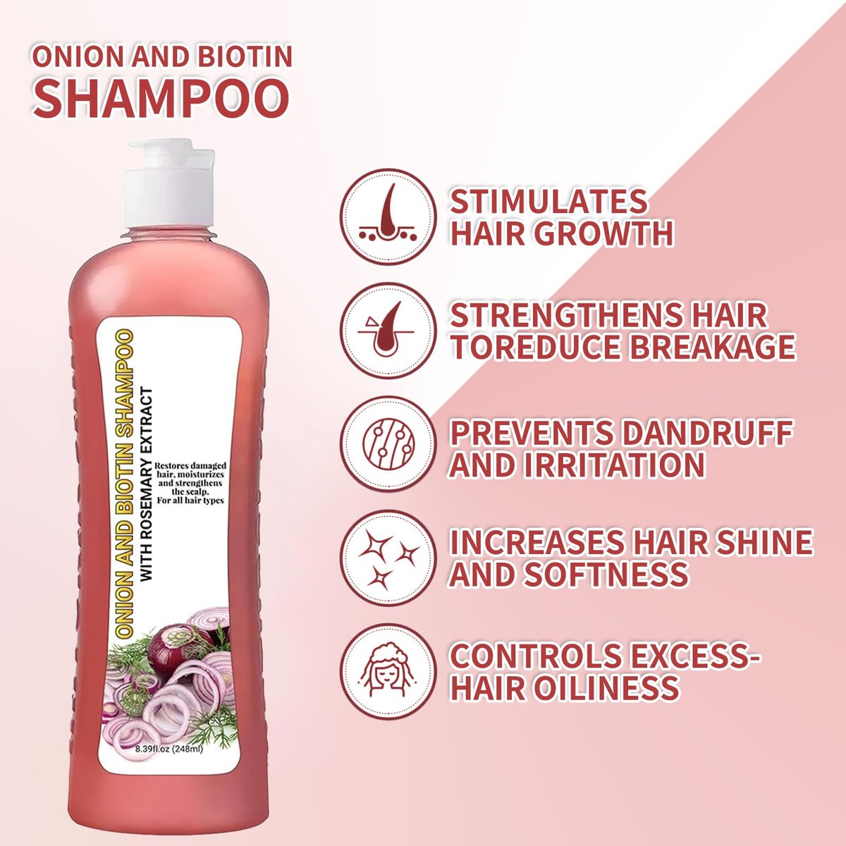 Onion Biotin and Rosemary Shampoo for Hair Growth, Hair Loss and Thinning Hair - Soft Hair & Shine, 1 Fl Oz - görsel 5