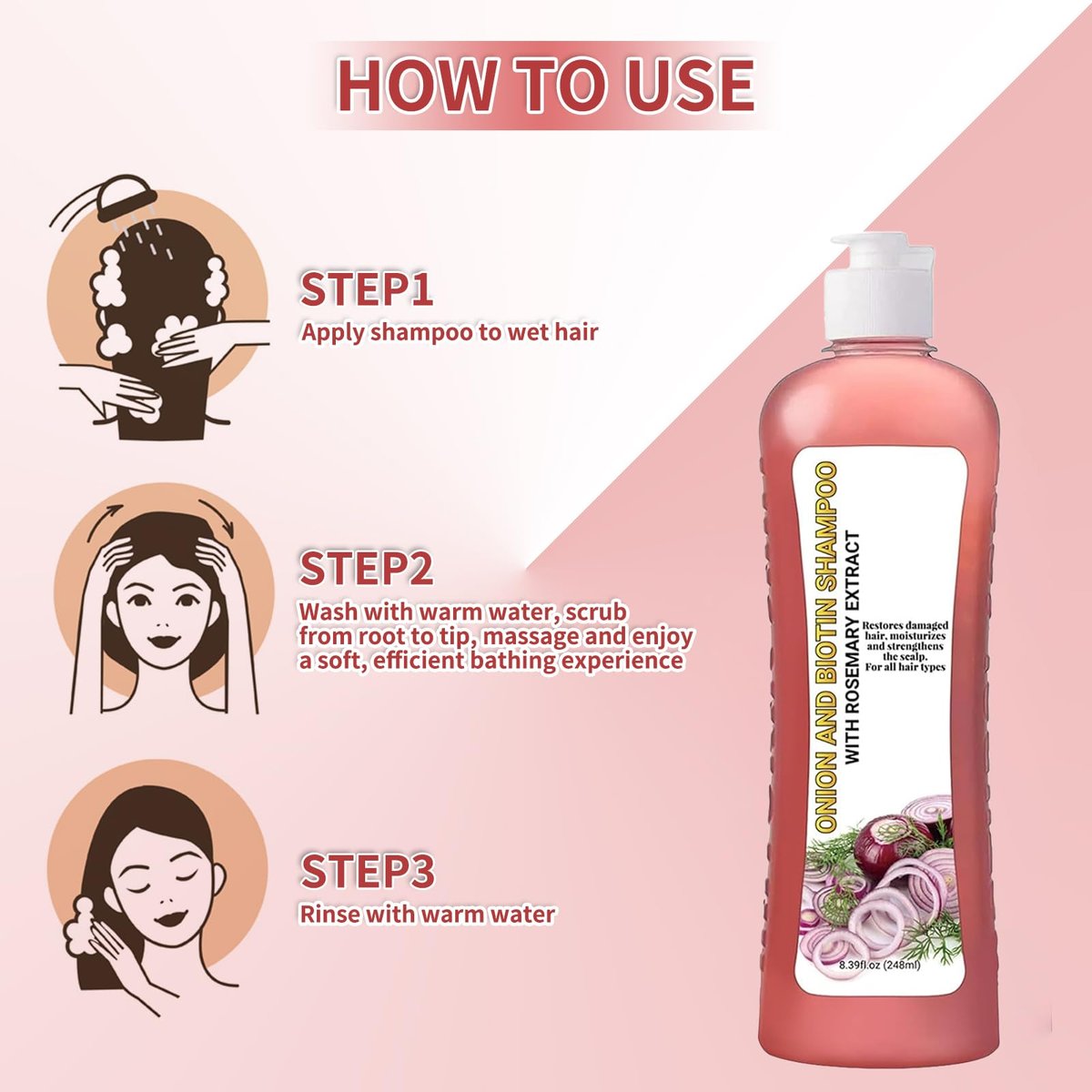 Onion Biotin and Rosemary Shampoo for Hair Growth, Hair Loss and Thinning Hair - Soft Hair & Shine, 1 Fl Oz - görsel 9