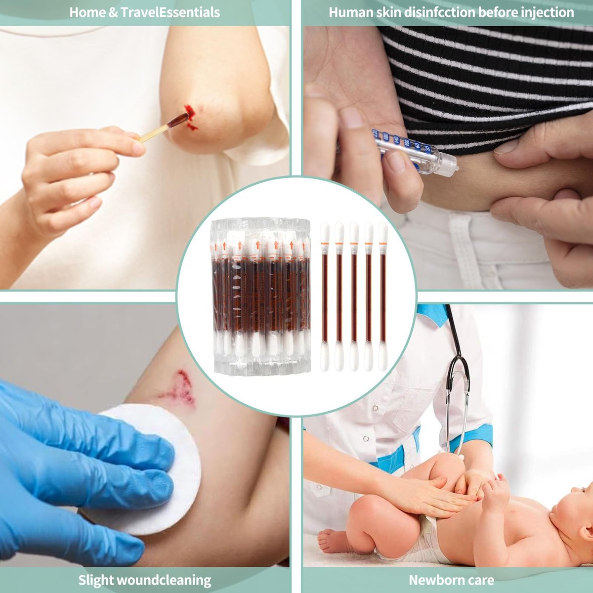Sterile Iodine Swabs for First Aid – Single-Use Antiseptic Cotton Sticks for Wound Disinfection, Portable & Convenient for Travel, Home, Kids & Outdoor Emergencies Avelisse