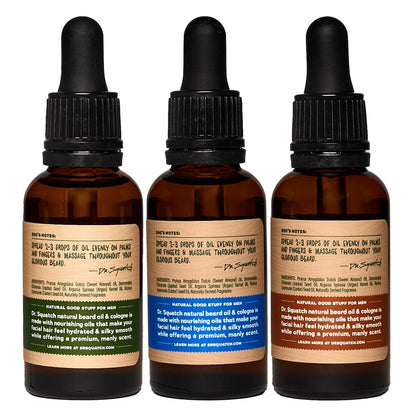 Dr. Squatch Conditioning Beard Oil & Cologne 3 Pack – Natural Men's Beard Oil Gift Set – Fireside Bourbon, Glacial Falls, Woodland Pine Avelisse